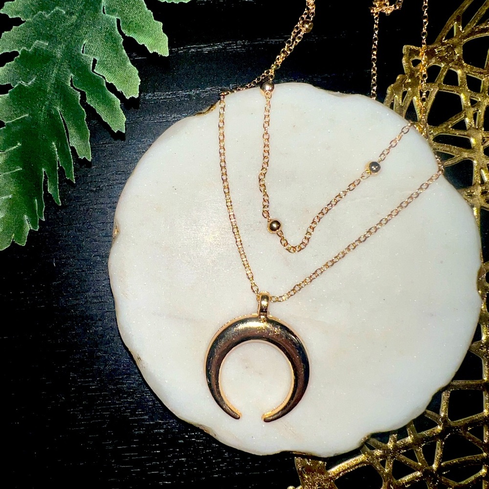Gold Crescent Pendant Necklace - Women Jewelry